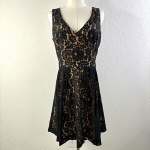 Bebe Black Lace & Nude Lined Fit-and-Flare Dress — Size S